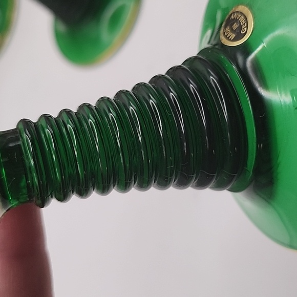 Vintage Bockling Green Stem Glass Goblets w/ Grapes & Leaves in Gold 6 Count - Picture 9 of 12